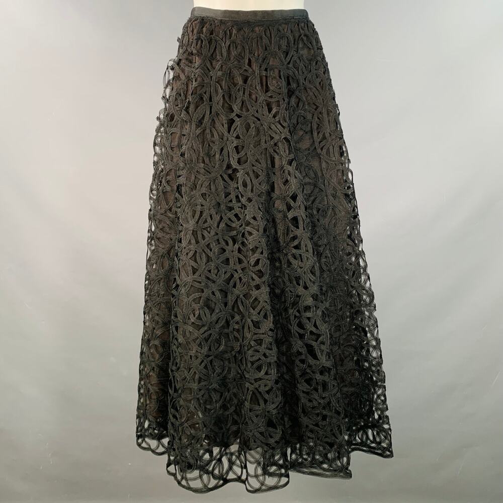 Vintage CEIL CHAPMAN 1950s Size S Brown Tulle Textured Side Zipper Maxi Skirt